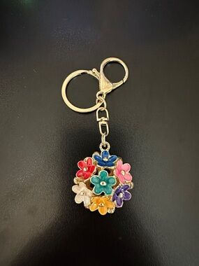 Colorful Floral Enamel Keychain - Multicolor Flower Charm